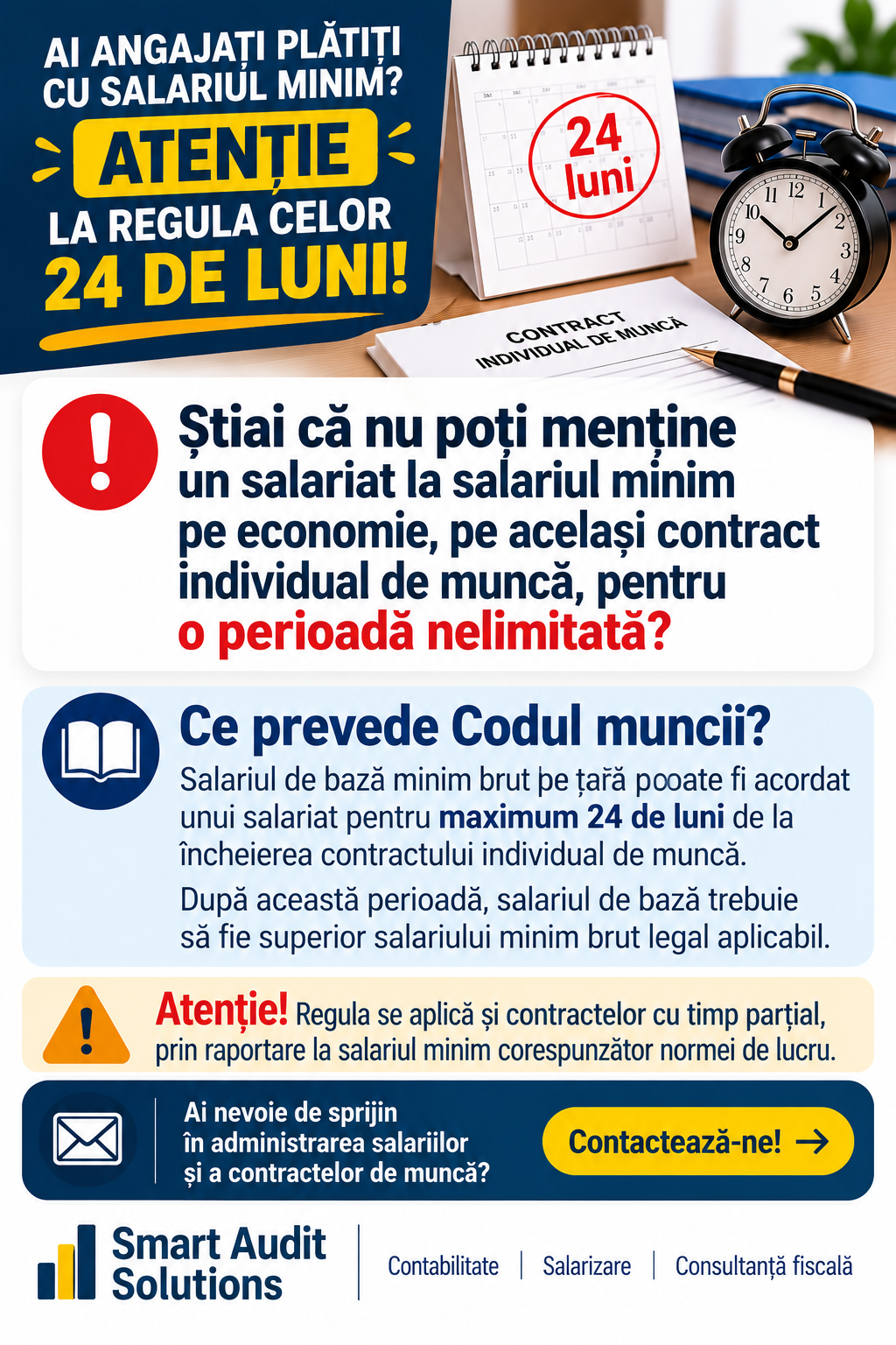Infografic despre regula salariului minim pe economie pentru angajați, cu avertisment din Codul muncii